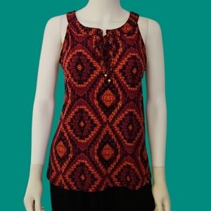 3/$30 RUSSELL KEMP Geometric Diamond Pattern Lace Up Sleeveless Festival Top